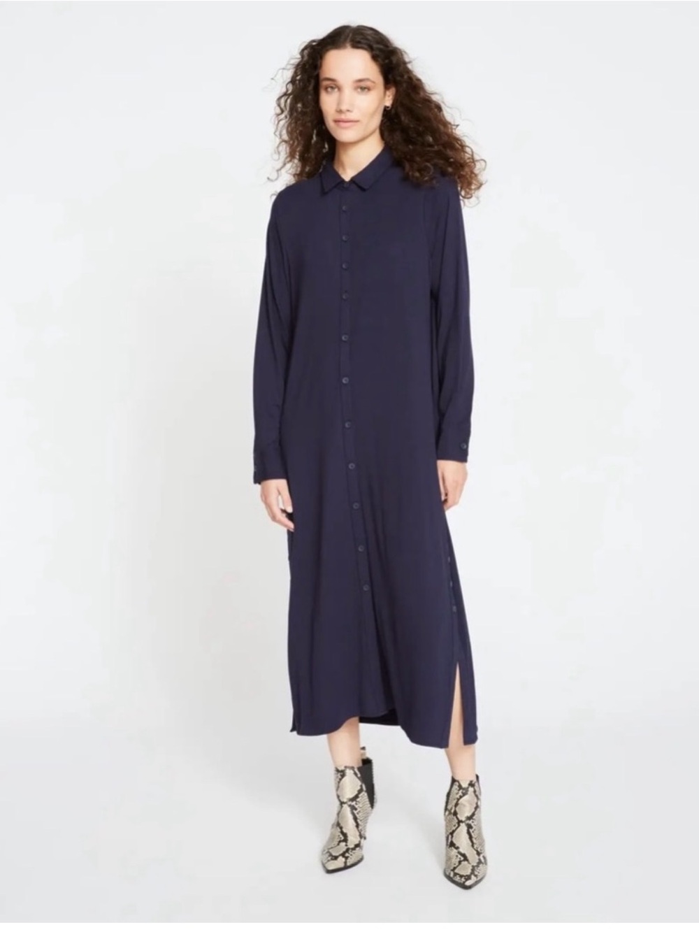 New! Universal Standard Sally Jersey Women's Navy Button Long Shirt Dress Sz 2/4